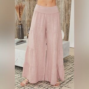 (2-36/255005-SOL-BLSH) LINEN TIERED PALAZZO PANT